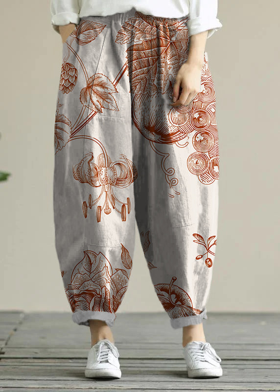 Literary Loose Grey Texture Color Wild Large Size Elastic Waist Nine-point Harem Pants