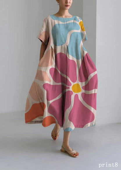 Flower Print15 Cotton Dresses Pockets Patchwork Spring