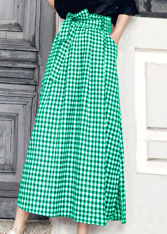 Natural Black White Plaid Bow a Line Summer Skirt Cotton