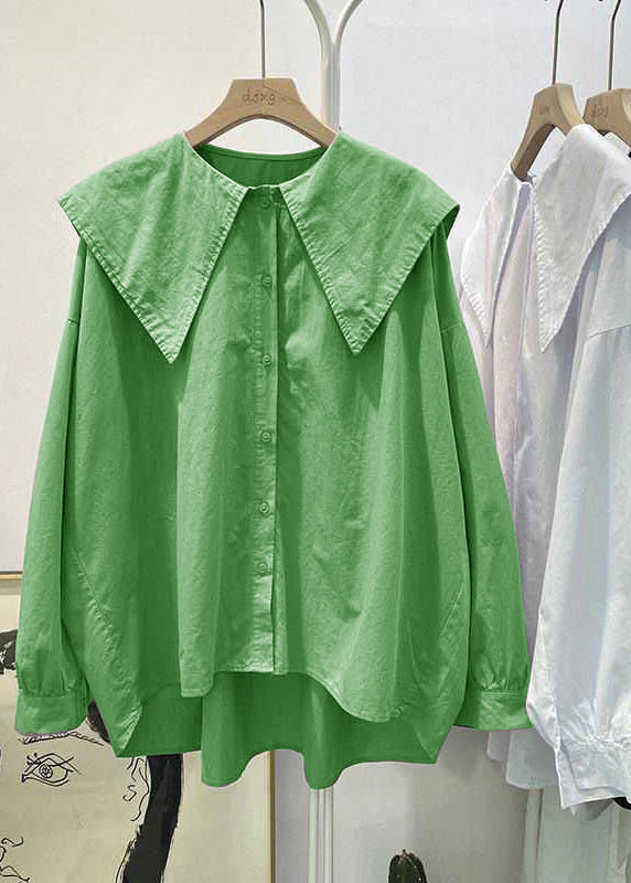 Print1 Peter Pan Collar Button Asymmetrical Design Fall Long Sleeve Top