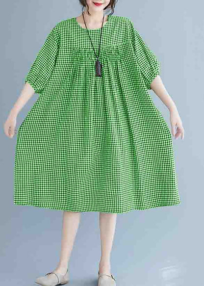 French O Neck Lantern Sleeve Clothes for Pattern Black Plaid Dresses Summer