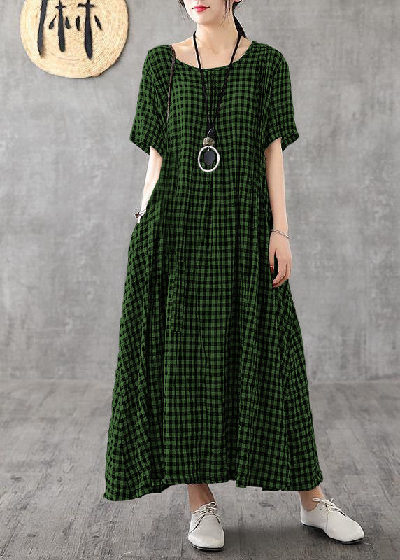 Vivid Patchwork Linen Quilting Dresses Runway Black Plaid Dresses Summer