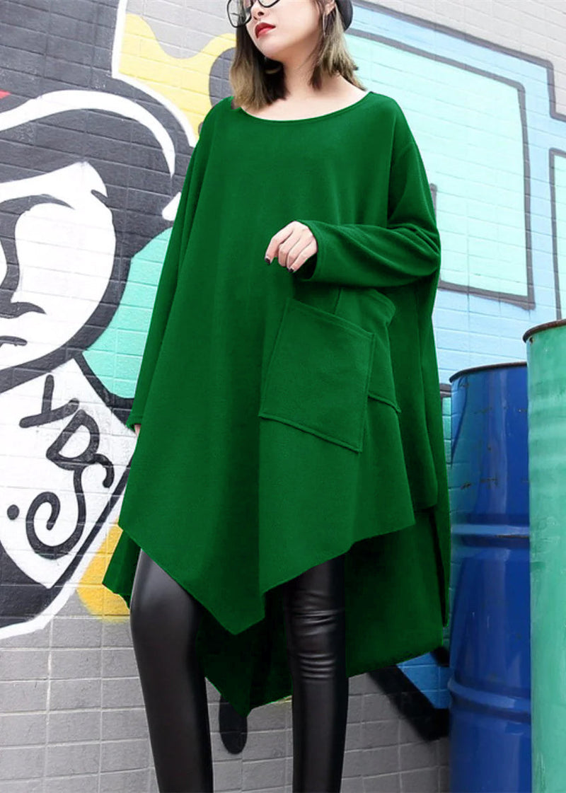 Fine Black Cotton Silk Dress Plussize Asymmetric Hem Traveling Dress Boutique O Neck Gown