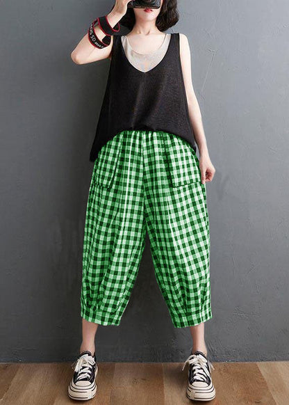 Yellow Elastic Waist Harem Pants Summer Cotton Linen