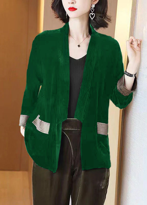 Loose Purple V-neck Pockets Silk Velour Cardigans Bracelet Sleeve