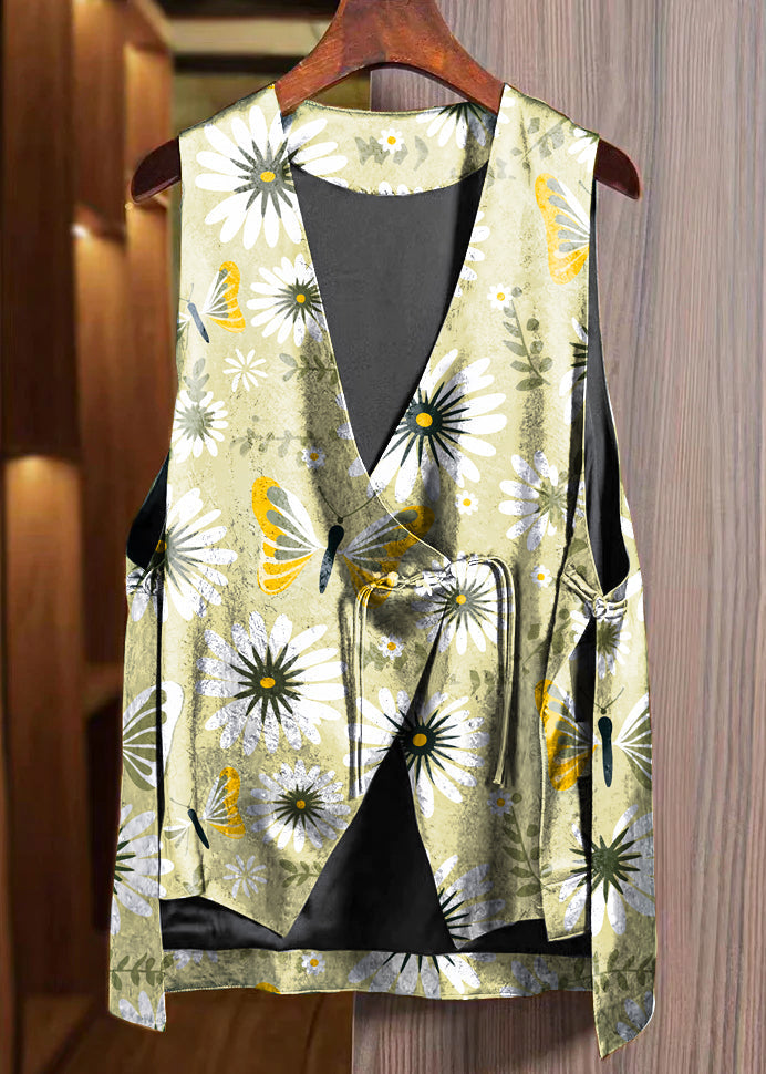 Loose Leopard Print Asymmetrical Button Silk Waistcoat Sleeveless