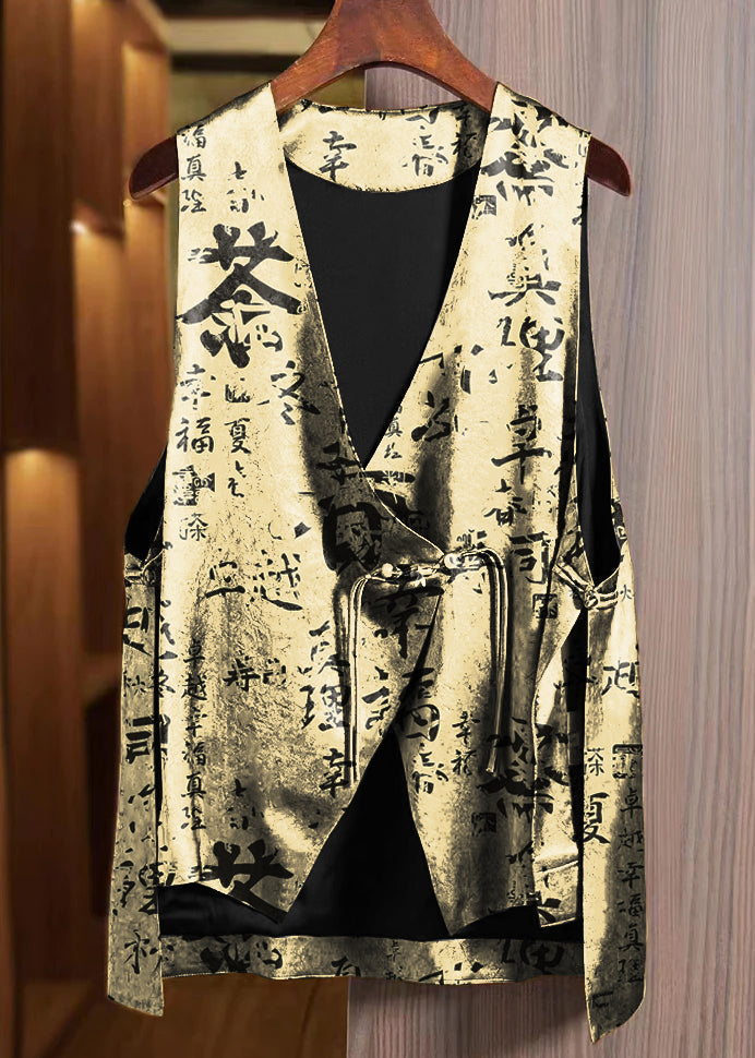 Loose White Lotus Asymmetrical Button Silk Waistcoat Sleeveless