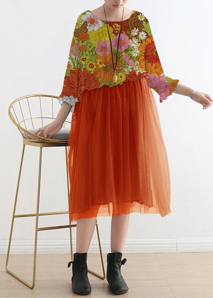 Blue Flower Tull Maxi Dresses Patchwork Chiffon Summer Dresses