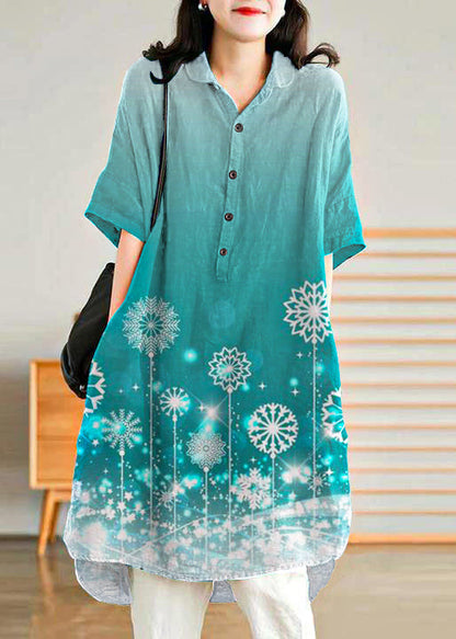 Jade Dark Green-snowflake Linen Linen Shirt Dress