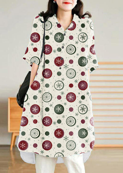 Jade White-snowflake Linen Linen Shirt Dress