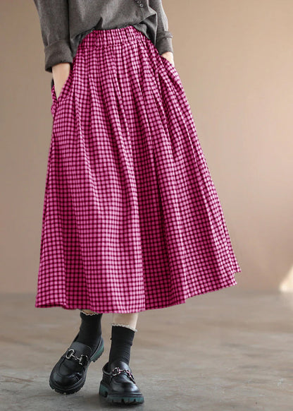 Handmade Blue Plaid Circle a Line Spring Skirts