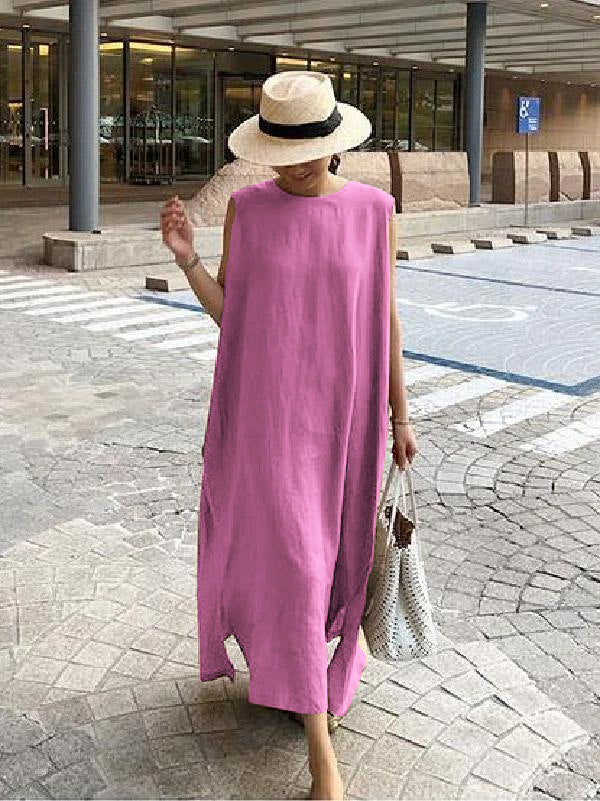 O Neck Side Open Linen Cotton Clothes Fabrics Color Texture Dress