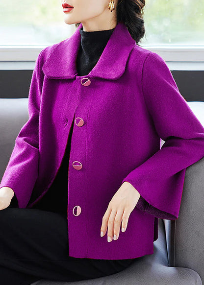 Classy Yellow Peter Pan Collar Pockets Woolen Coat Fall