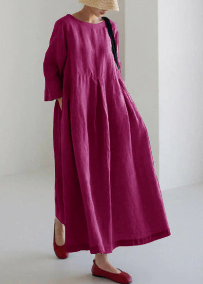 Blue Lotus Cotton Dresses Pockets Patchwork Spring