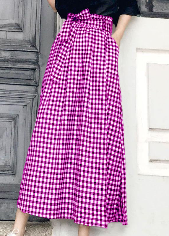 Natural Black White Plaid Bow a Line Summer Skirt Cotton