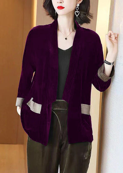 Loose Green V-neck Pockets Silk Velour Cardigans Bracelet Sleeve