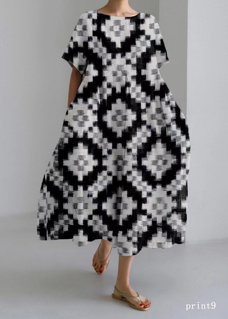 Flower Print9 Cotton Dresses Pockets Patchwork Spring