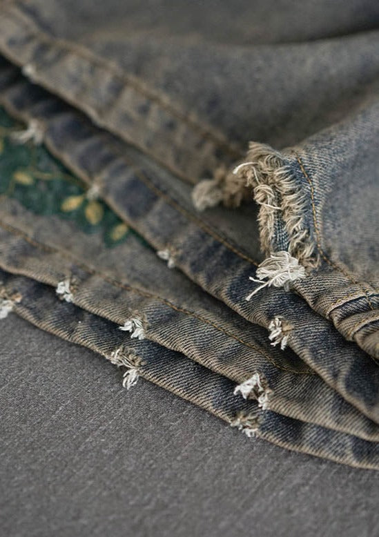 Original Embroidered Wide-leg Column Denim Pants