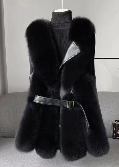 Italian Cocoa Fox Collar Faux Leather and Fur Waistcoat Winter