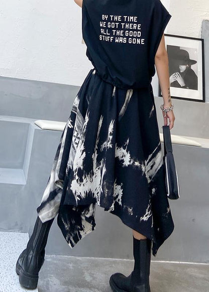 A-line Skirt Autumn and Winter Large High Waist Irregular Black Tie Dye Skirt