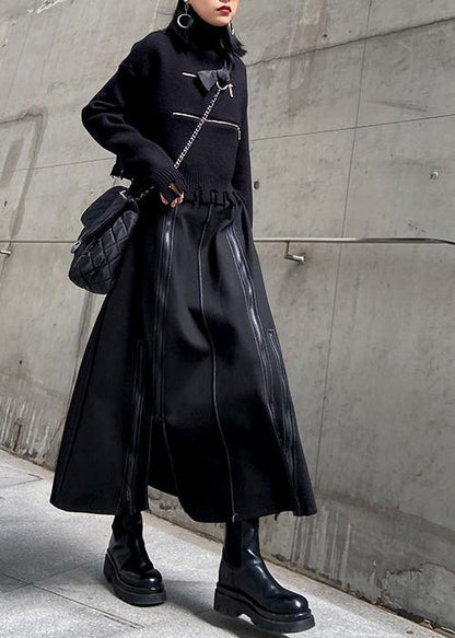 A-line Skirt High Waist Mid Length Winter Black Skirt