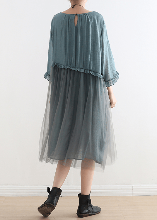 French Tea Green Tull Maxi Dresses Patchwork Chiffon Summer Dress