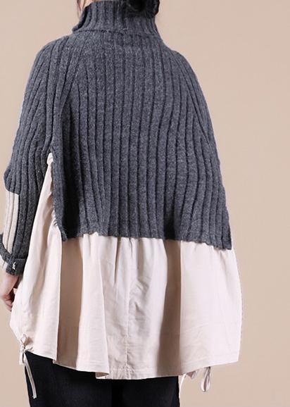 Aesthetic Black Top High Neck Patchwork Clothing Spring Knitted Blouse