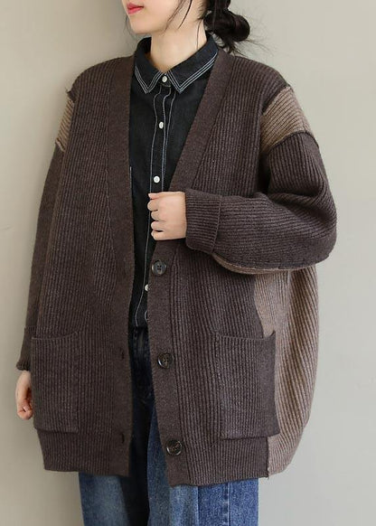 Aesthetic Chocolate Knitted T Shirt V Neck Button Downfall Spring Knit Sweat Tops