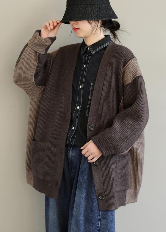Aesthetic Chocolate Knitted T Shirt V Neck Button Downfall Spring Knit Sweat Tops