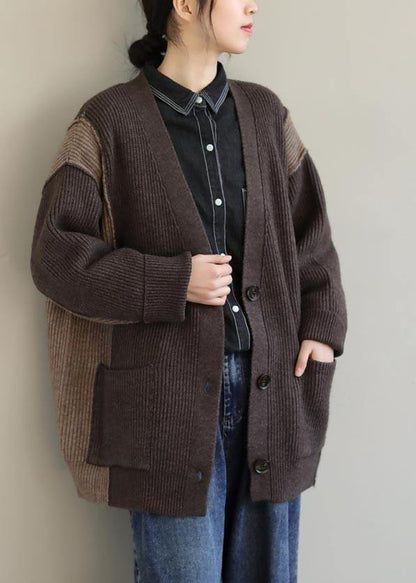 Aesthetic Chocolate Knitted T Shirt V Neck Button Downfall Spring Knit Sweat Tops