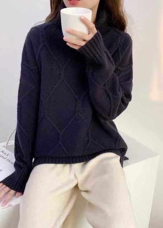 Aesthetic Black Knitted Top High Neck Oversized Spring Sweaters