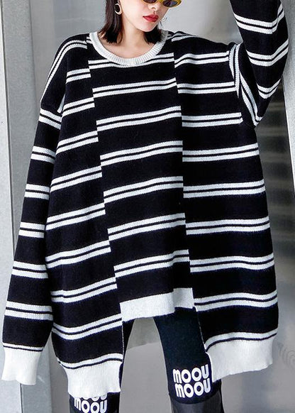 Aesthetic Asymmetric Patchwork Black Knitwear Clothing Spring Knitted Pullover