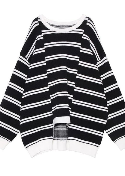 Aesthetic Asymmetric Patchwork Black Knitwear Clothing Spring Knitted Pullover