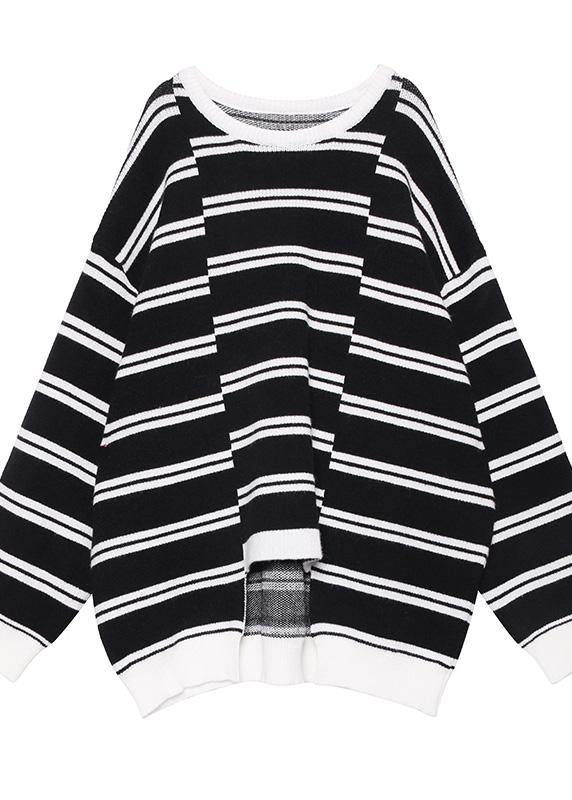 Aesthetic Asymmetric Patchwork Black Knitwear Clothing Spring Knitted Pullover