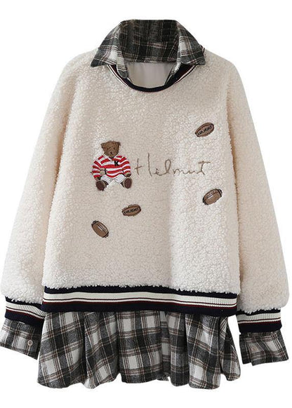Aesthetic Beige Knitted Pullover O Neck False Two Pieces Sweaters