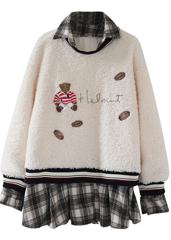 Aesthetic Beige Knitted Pullover O Neck False Two Pieces Sweaters