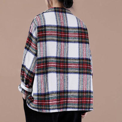 Aesthetic Beige Plaid Sweater Tops O Neck False Two Pieces Knit Sweat Tops