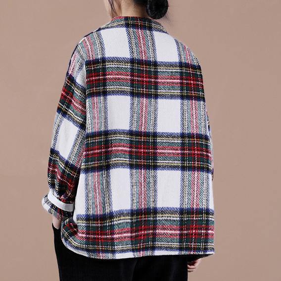 Aesthetic Beige Plaid Sweater Tops O Neck False Two Pieces Knit Sweat Tops