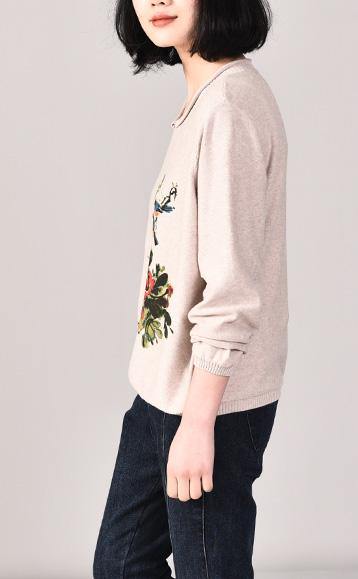 Aesthetic Beige Prints Knit Cardigans Autumn Knit Outwear Long Sleeve