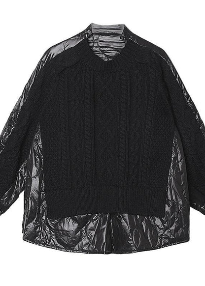 Aesthetic Black Knit Blouse O Neck Patch Work Spring Knit Sweat Tops