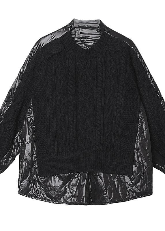Aesthetic Black Knit Blouse O Neck Patch Work Spring Knit Sweat Tops