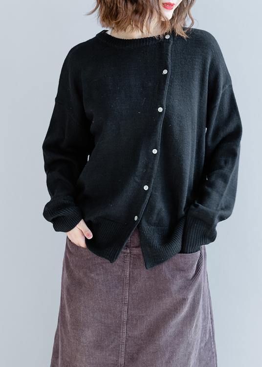 Aesthetic Black Weaters O Neck Button Down Clothes