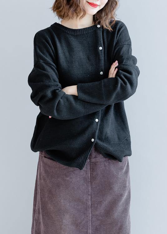 Aesthetic Black Weaters O Neck Button Down Clothes