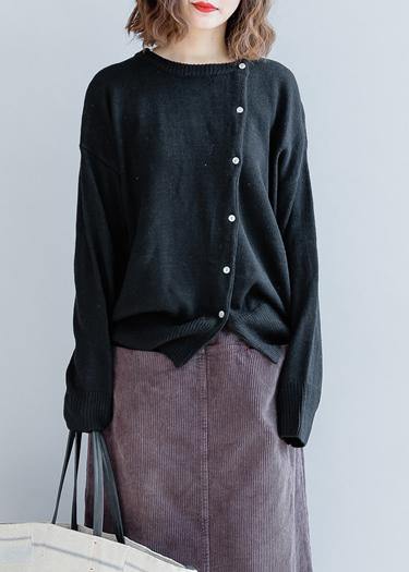 Aesthetic Black Weaters O Neck Button Down Clothes