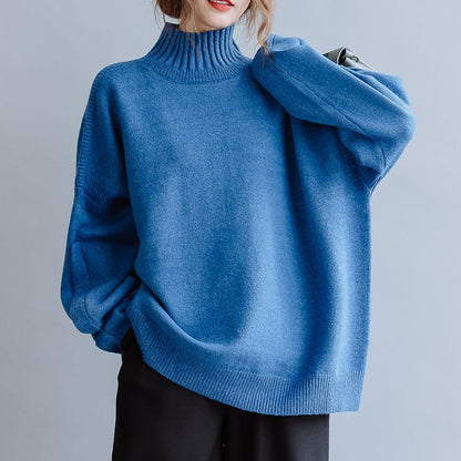 Aesthetic Blue Knitted Pullover High Neck Clothing Fall Knit Sweat Tops