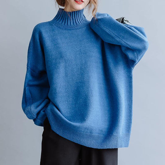 Aesthetic Blue Knitted Pullover High Neck Clothing Fall Knit Sweat Tops