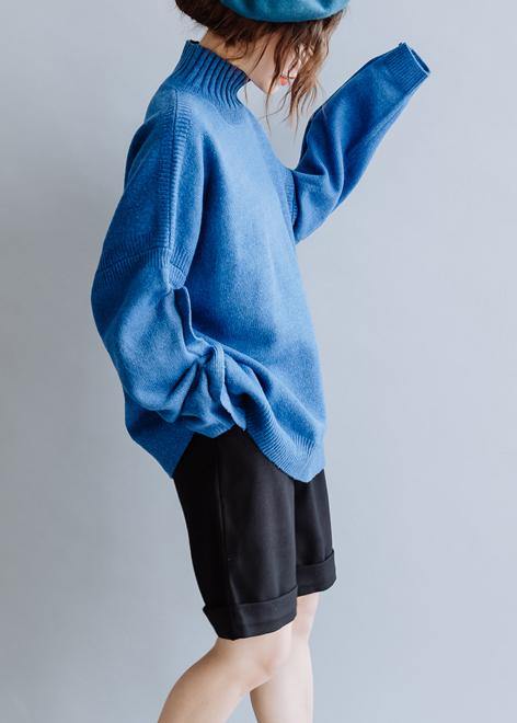 Aesthetic Blue Knitted Pullover High Neck Clothing Fall Knit Sweat Tops