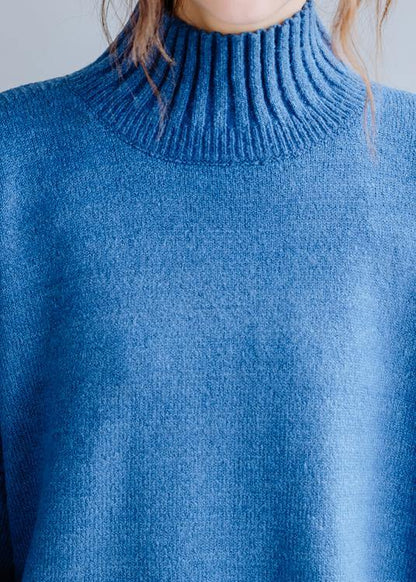 Aesthetic Blue Knitted Pullover High Neck Clothing Fall Knit Sweat Tops