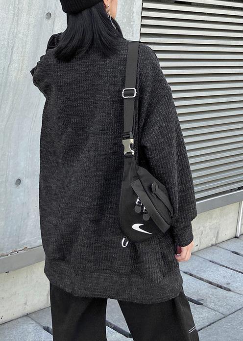 Aesthetic Dark Gray Knit Blouse High Neck Letter Winter Sweaters