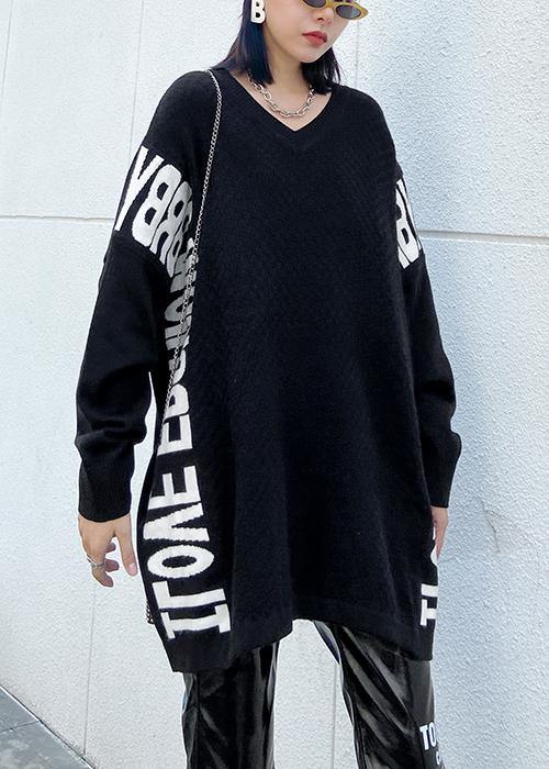 Aesthetic Fall Black Letter Sweaters O Neck Knitted T Shirt